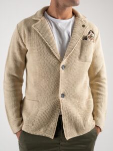 V2 Giacca in maglia misto lana merino con pochette GULOPE Burro (5)