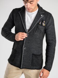 V2 Giacca in maglia misto lana merino con pochette GULOPE Nera (4)