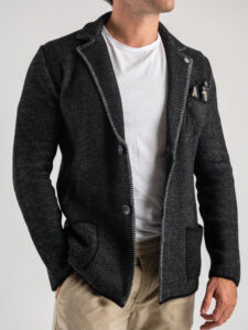 V2 Giacca in maglia misto lana merino con pochette GULOPE Nera (5)