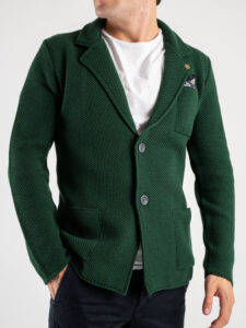 V2 Giacca in maglia misto lana merino con pochette GULOPE Verde (3)
