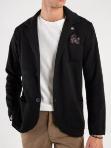 V2 Giacca in maglia misto lana monopetto basic con pochette GULNE Nero (1)