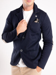 V2 Giacca in maglia misto lana monopetto con toppe GULTTIN Blu1