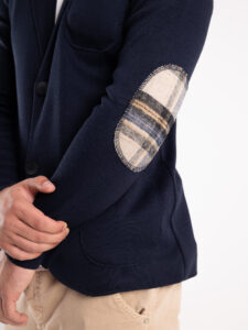 V2 Giacca in maglia misto lana monopetto con toppe GULTTIN Blu3