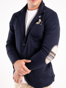 V2 Giacca in maglia misto lana monopetto con toppe GULTTIN Blu4