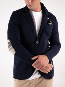 V2 Giacca in maglia misto lana monopetto con toppe GULTTIN Blu5