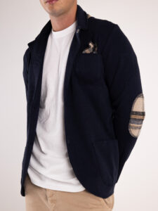 V2 Giacca in maglia misto lana monopetto con toppe GULTTIN Blu8