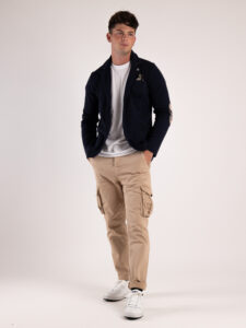 V2 Giacca in maglia misto lana monopetto con toppe GULTTIN Blu9