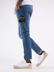 V2 Jeans azzurro slim con patch laterali etniche TOKYO denim7