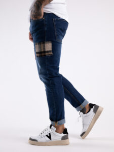 V2 Jeans blu slim con patch laterali scozzesi TOKYO Blu Denim1