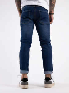 V2 Jeans blu slim con patch laterali scozzesi TOKYO Blu Denim2