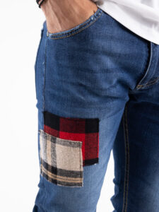 V2 Jeans blu slim con patch laterali scozzesi TOKYO Blu Denim3
