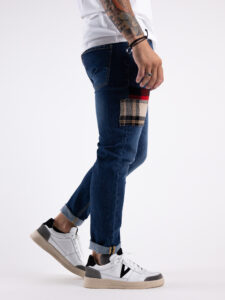 V2 Jeans blu slim con patch laterali scozzesi TOKYO Blu Denim4