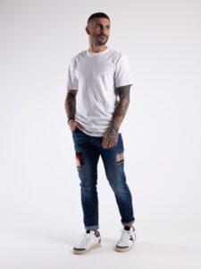 V2 Jeans blu slim con patch laterali scozzesi TOKYO Blu Denim6