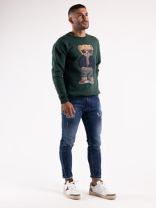 V2 Jeans blu slim con rotture,tasca posteriore con stampa FIORATA Blu Denim7