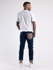 V2 Jeans blu slim,tasca posteriore in panno con stampa ETNICA Blu denim1