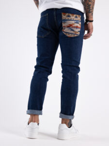 V2 Jeans blu slim,tasca posteriore in panno con stampa ETNICA Blu denim2