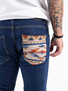V2 Jeans blu slim,tasca posteriore in panno con stampa ETNICA Blu denim3