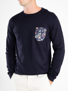 V2 Maglione basico in viscosa con taschino blu floreale MAVI Blu1