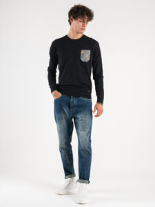 V2 Maglione basico in viscosa con taschino pied de poule MAVI Nero (2)
