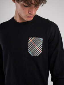 V2 Maglione basico in viscosa con taschino pied de poule MAVI Nero (4)