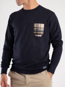V2 Maglione in viscosa con taschino scozzese MAVI Blu (2)