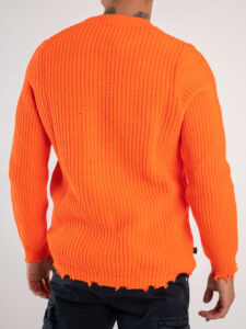 V2 Maglione misto lana con strappi MASTR Arancio Fluo (1)