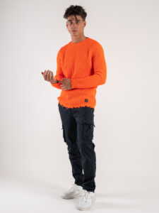 V2 Maglione misto lana con strappi MASTR Arancio Fluo (3)