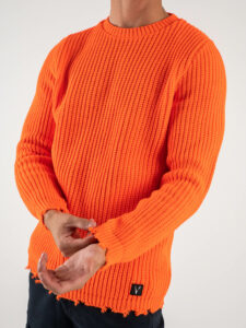V2 Maglione misto lana con strappi MASTR Arancio Fluo (5)