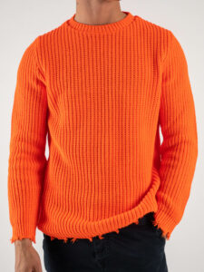 V2 Maglione misto lana con strappi MASTR Arancio Fluo (6)