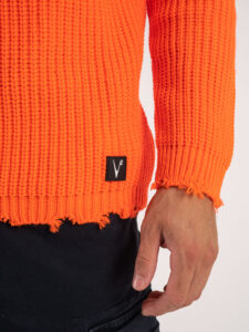 V2 Maglione misto lana con strappi MASTR Arancio Fluo (8)