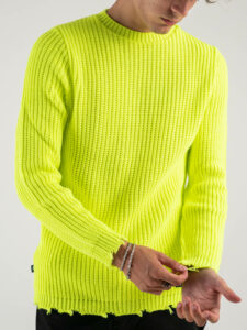 V2 Maglione misto lana con strappi MASTR Giallo Fluo (1)