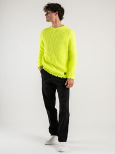 V2 Maglione misto lana con strappi MASTR Giallo Fluo (3)