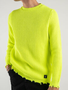 V2 Maglione misto lana con strappi MASTR Giallo Fluo (4)