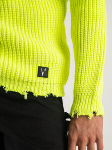 V2 Maglione misto lana con strappi MASTR Giallo Fluo (6)