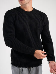 V2 Maglione misto lana con strappi MASTR Nero (3)