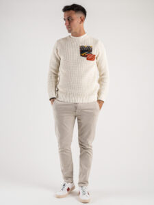 V2 Maglione misto lana con taschino PATCHWORK 23 Panna (1)