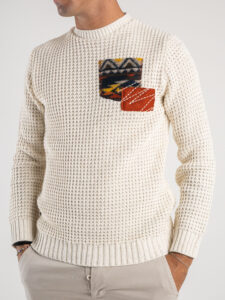 V2 Maglione misto lana con taschino PATCHWORK 23 Panna (2)
