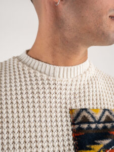 V2 Maglione misto lana con taschino PATCHWORK 23 Panna (4)