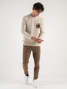 V2 Maglione misto lana con taschino a quadri MAO Burro (1)