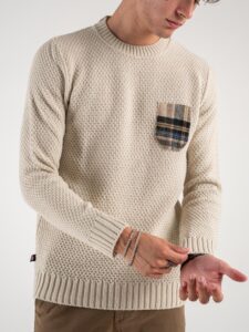 V2 Maglione misto lana con taschino a quadri MAO Burro (2)