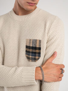 V2 Maglione misto lana con taschino a quadri MAO Burro (4)
