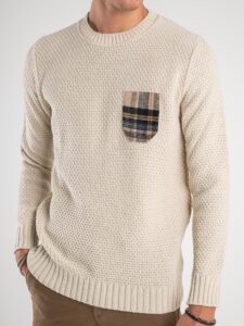 V2 Maglione misto lana con taschino a quadri MAO Burro (5)