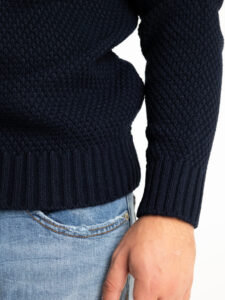 V2 Maglione misto lana con taschino blu floreale MAO Blu3