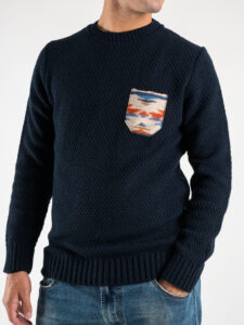 V2 Maglione misto lana con taschino fantasia azteca MAO Blu (3)