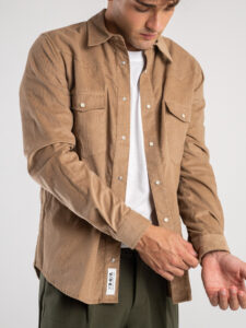 BERNA Camicia in velluto a costine con tasche frontali 233066 Cammello3