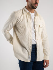 BERNA Camicia in velluto a costine con tasche frontali 233066 Latte2