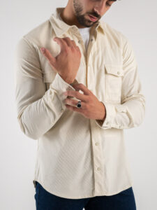 BERNA Camicia in velluto a costine con tasche frontali 233066 Latte3