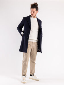 BERNA Cappotto lungo con bottoni 233079 Blu1