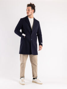 BERNA Cappotto lungo con bottoni 233079 Blu2