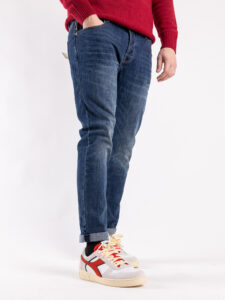 BERNA Jeans slim fit slavato senza rotture 233098 Blu Denim (2)